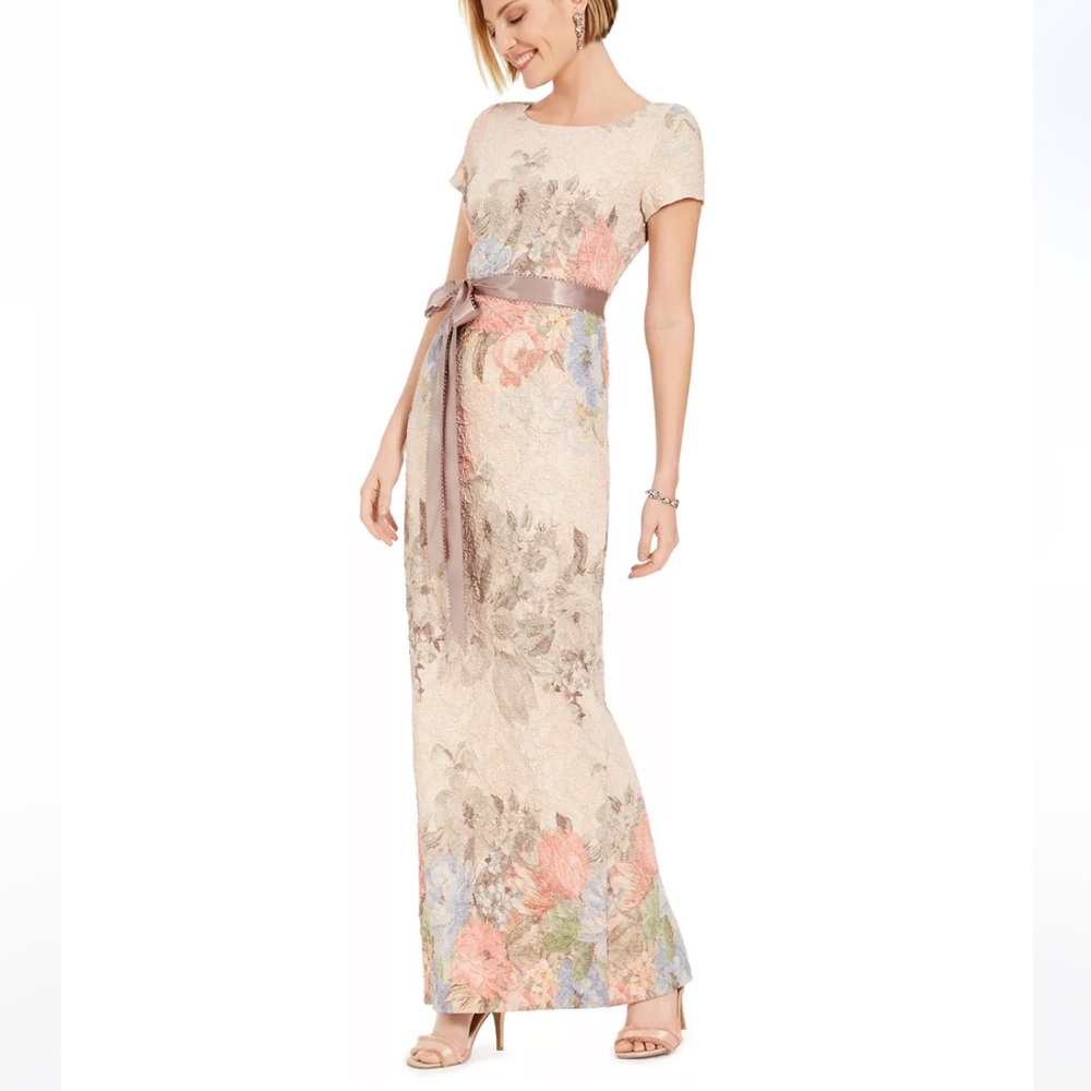 BHLDN Adrianna Papell Blush Floral Matelasse Colum Gown | Wedding Dress